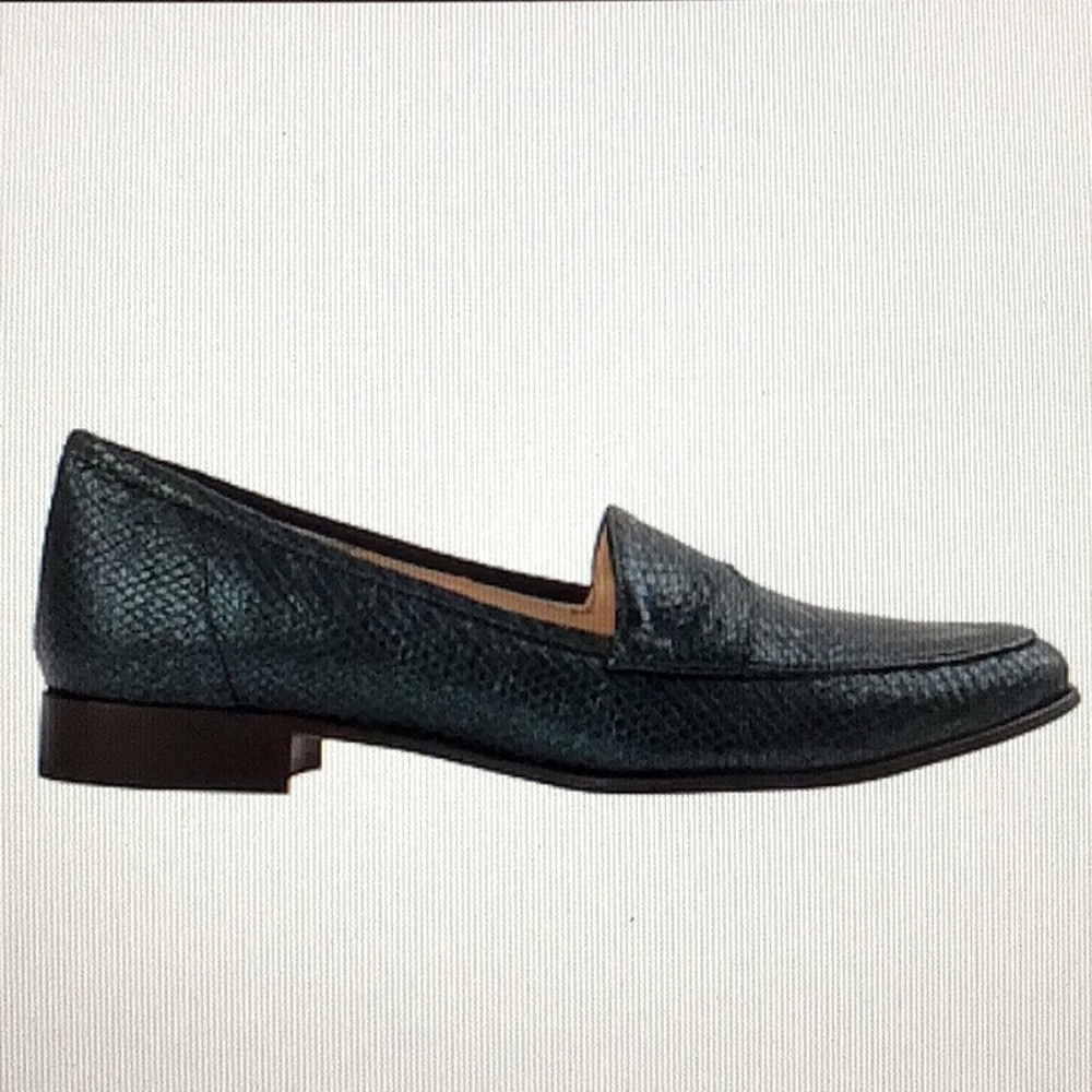 NEW L’Arianna Green Snakeskin Embossed Leather Loafers - IT37 US 7 Made in Italy